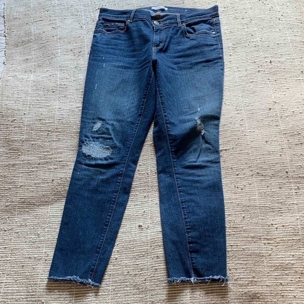 LOFT Dark Blue Distressed Skinny Jeans